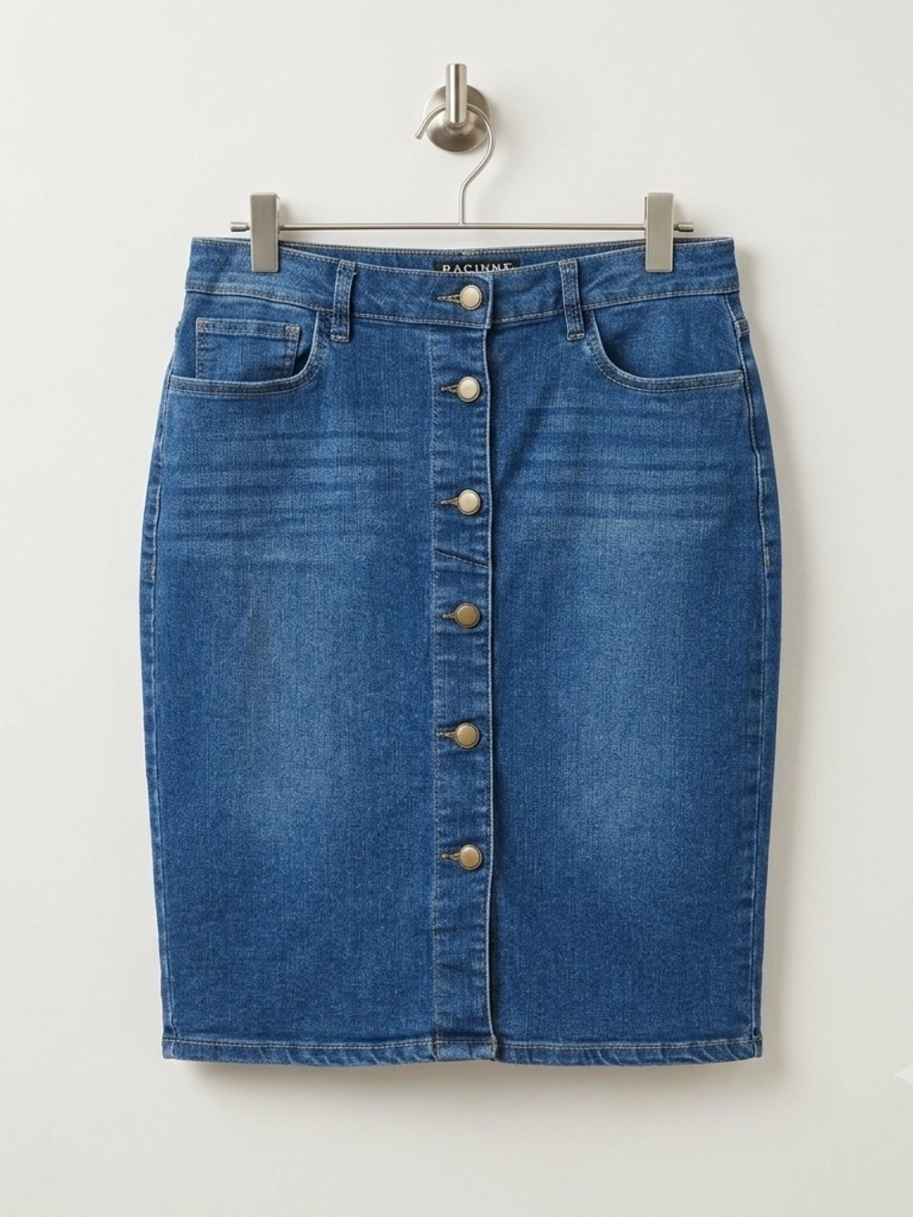 Baccini Button-Front Denim Skirt Size 6 Knee-Length Stretch Blue
